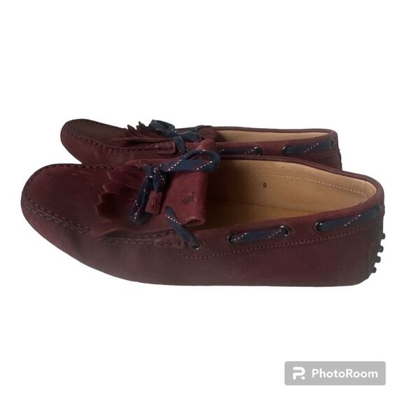 TOD'S Burgundy Leather Driving Loafers Shoes Made in Italy Men Size 9 US - Picture 9 of 15